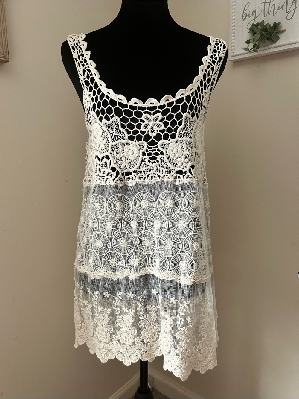 Deb White Crochet Lace Camisole Overlay